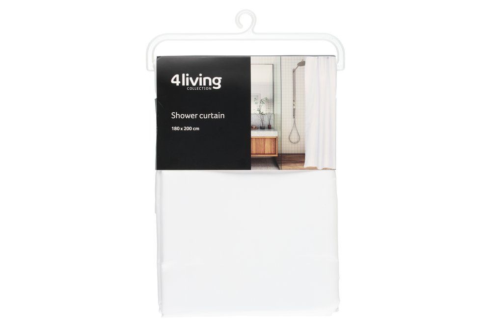 4Living - Badeforhæng 180 x 200 med ringe hvid