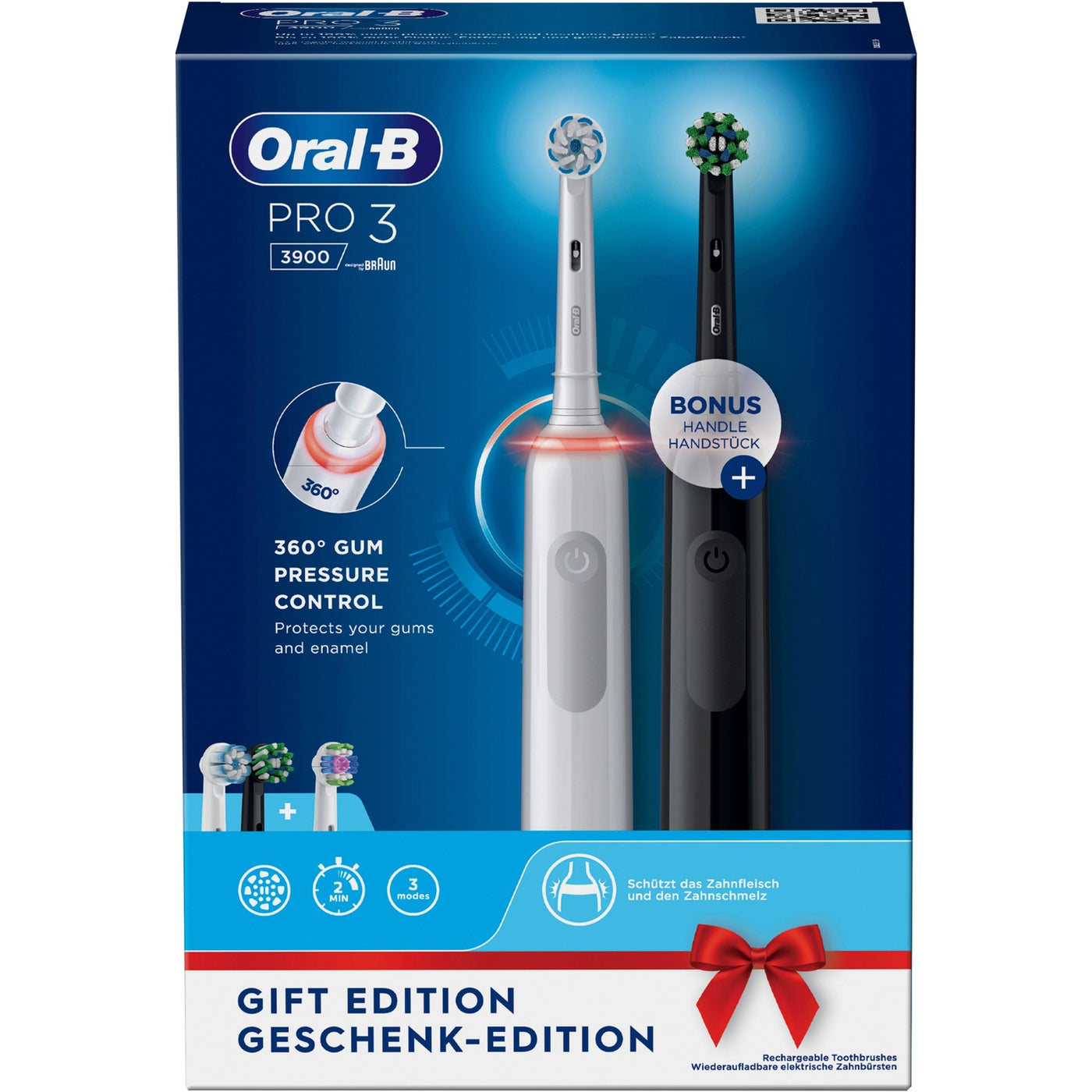 Oral-B - Pro presentförpackning med två tandborstar 3 3900 Duo svart/vit