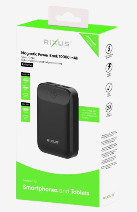 Rixus - Powerbank 10.000 mAh sort