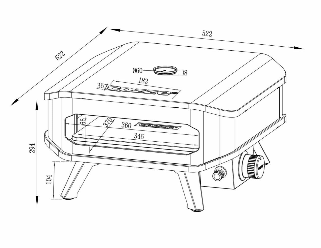 Cozze - 13" gaspizzaugn - med termometer och pizzasten 5.0KW