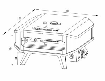 Cozze - 13" pizzaovn til gas - med termometer og pizzasten 5,0KW