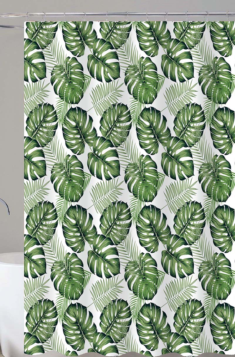 Conzept - Duschdraperi 180x200 cm textil m/ringar med gröna blad