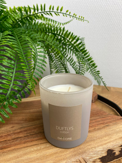 Duftlys - cotton duft i gråt glas