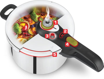 Tefal - Trykkoger Secure Trendy - 6 L med dampkurv