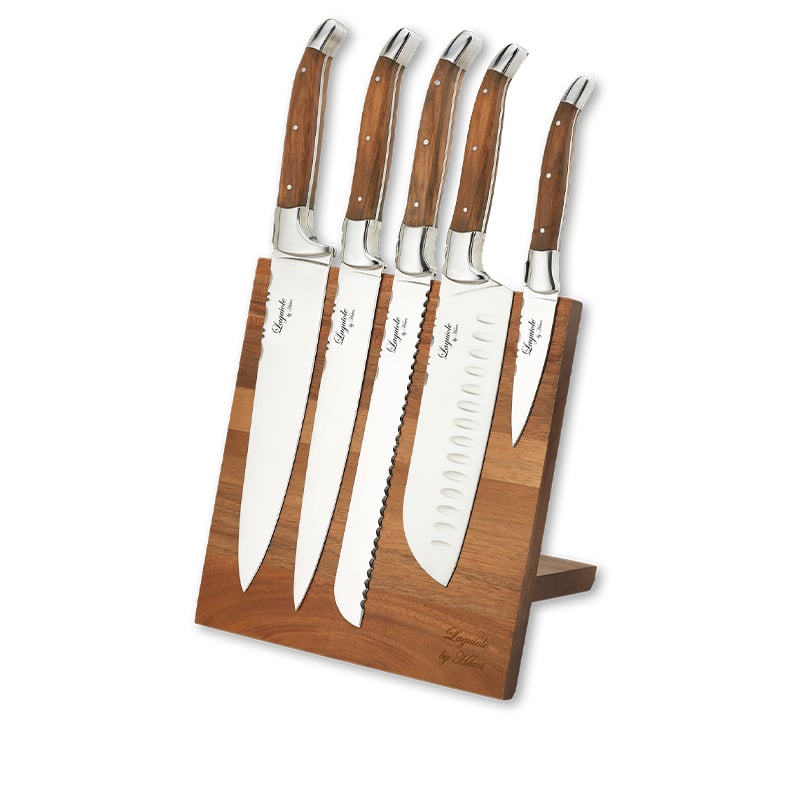 Laguiole by Haws - Knivset 5 knivar och knivställ med magnet olivträ